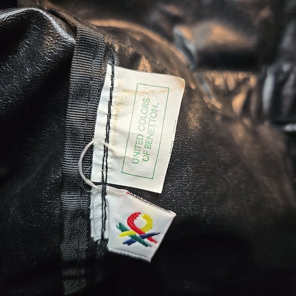Vtg 1990s United Colors Of Benetton Nylon Duffel Black Logo Colorblock Pockets - Picture 5 of 16